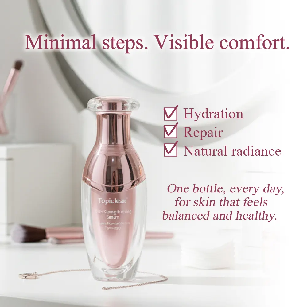 Skin-Strengthening Serum hero image highlighting hydration, repair, and natural radiance in one bottle for simple daily skincare.